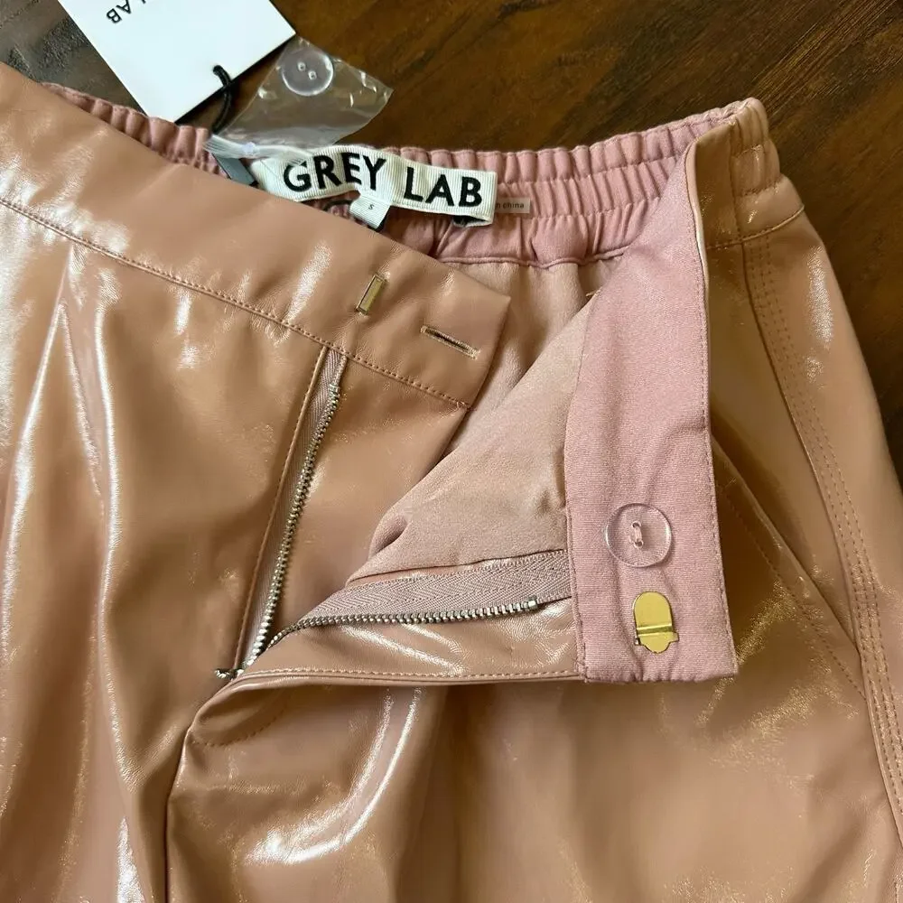 GREY LAB Shorts Dusty Rose Faux Leather High Waisted Pleated Trendy NWT